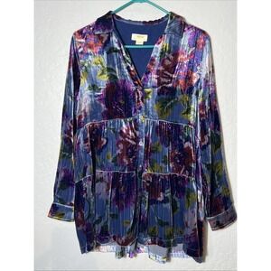 Anthropologie Maeve Reverie Tiered Velvet Floral Tunic Top Womens XS ✅
